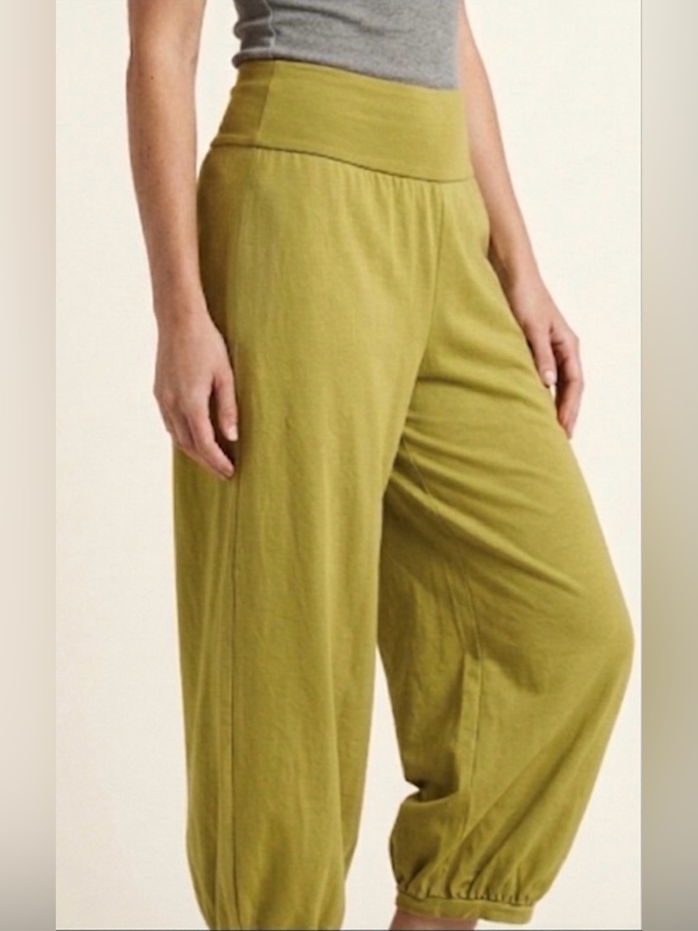 bryn Walker Pacific Cotton Green Yellow Cropped Harem Genie Balloon Pants